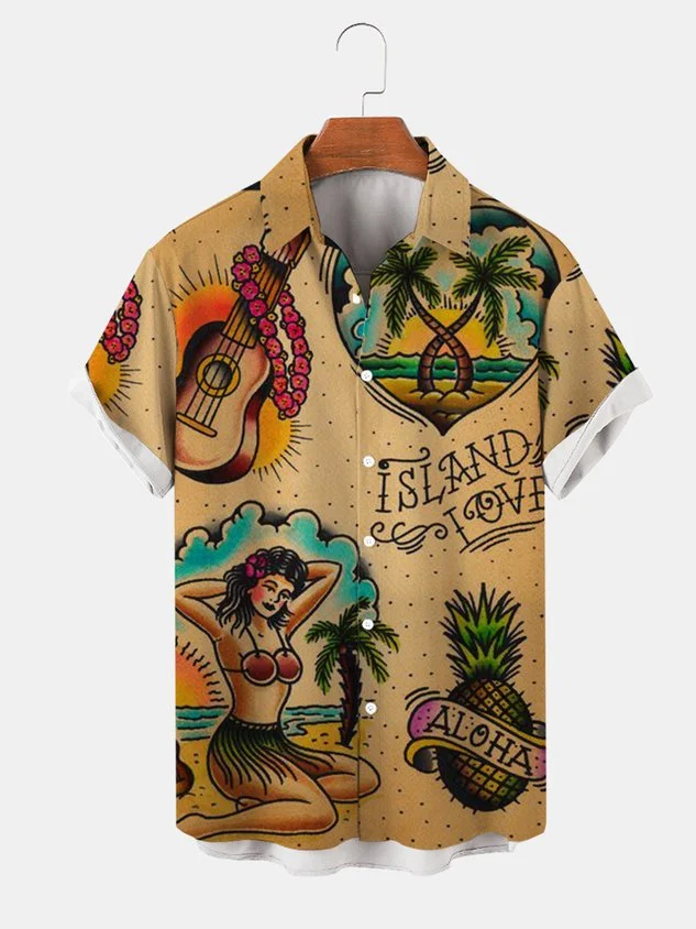 Mens Beach Print Casual Breathable Hawaiian Short Sleeve Shirt socialshop