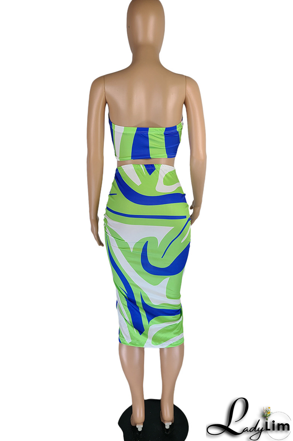 Pink Sexy Print Patchwork Strapless Sleeveless Two Pieces