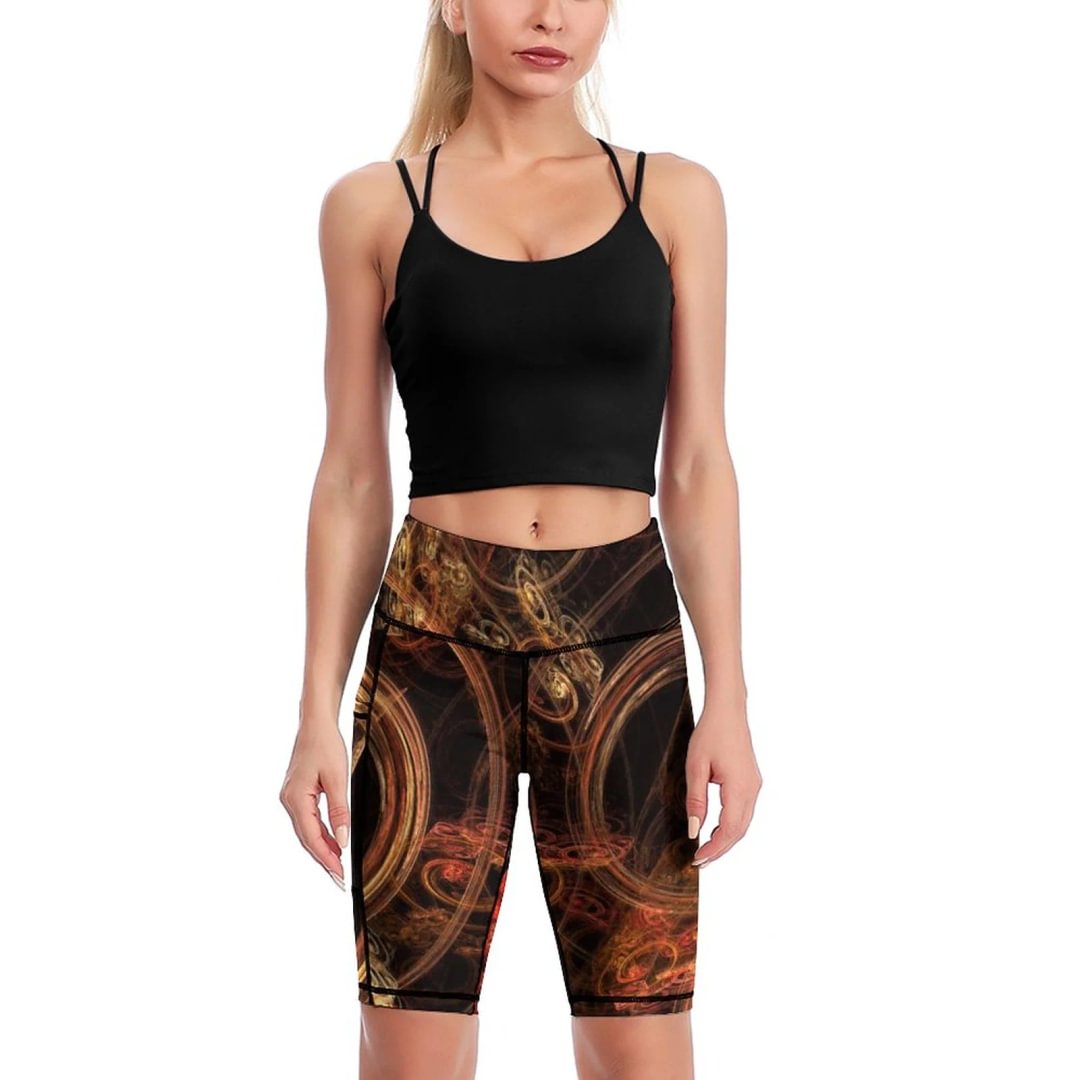 The Sound of Music Abstract Art Knee-Length Yoga Shorts Womens High Waist Running Biker Shorts with Side Pockets