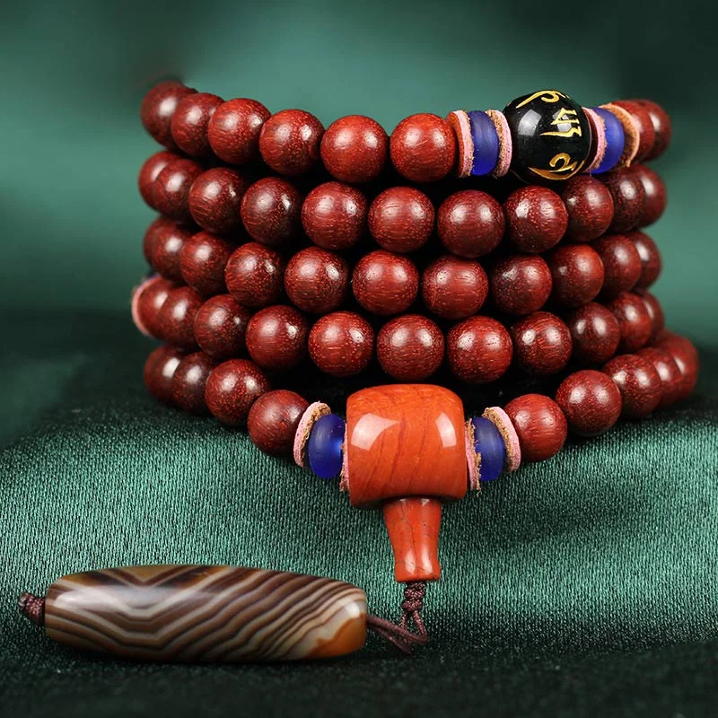 Small Leaf Red Sandalwood Tibetan Mala Necklace Bracelet