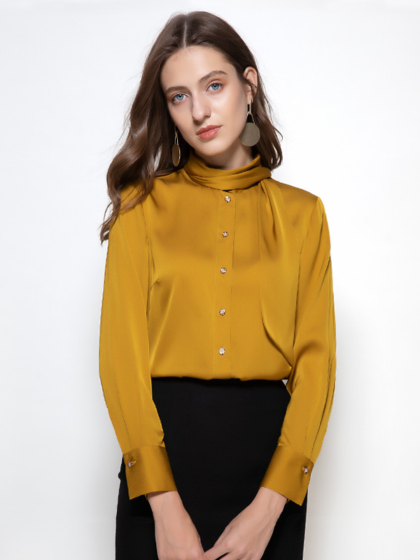 Bowknot Collar Yellow Silk Shirt REAL SILK LIFE