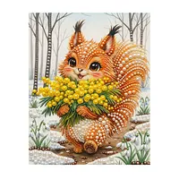 Yellow Flower Squirrel - Pearls Painting