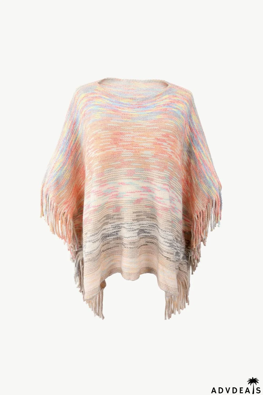 Round Neck Fringe Detail Poncho