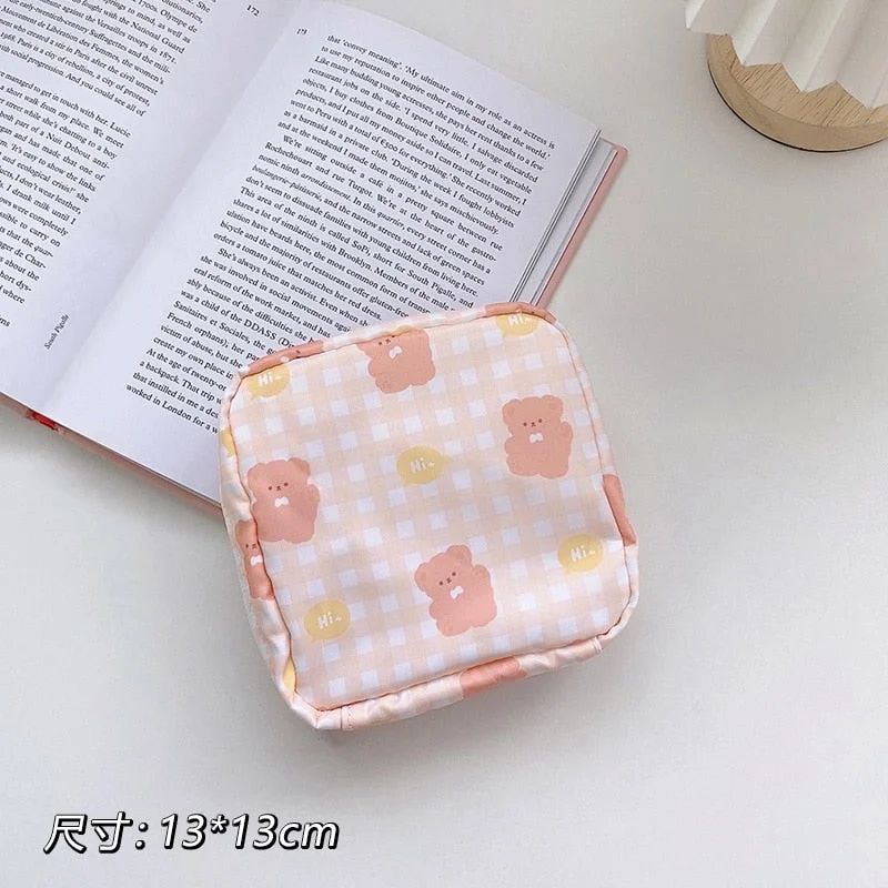 Travel Kawaii Cosmetic Storage Bag For Girls Cute Bear Rabbit Tampon Sanitary Pad Pouch Mini Makeup Earphone Coin Sundries Bags