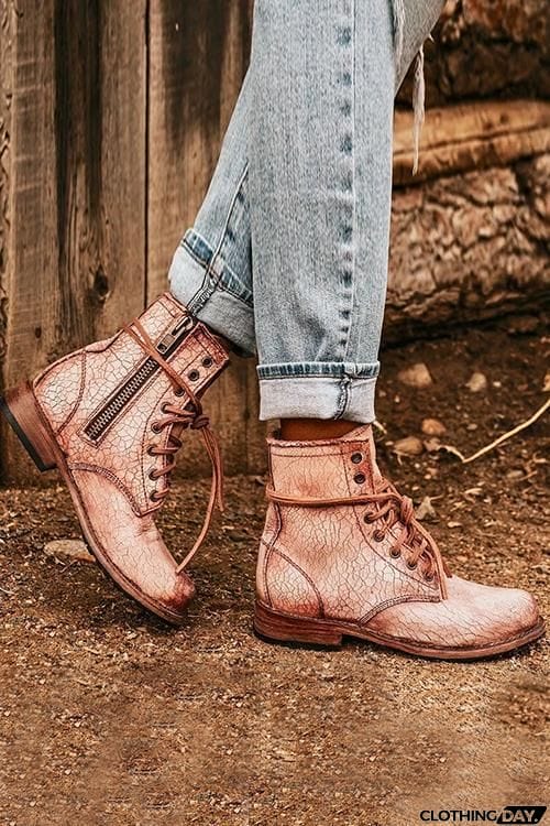 Lace Up Low Heel Boots