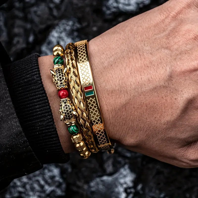 double leopard enamel bracelet bold stainless steel bangle unisex fashion accessory details 3
