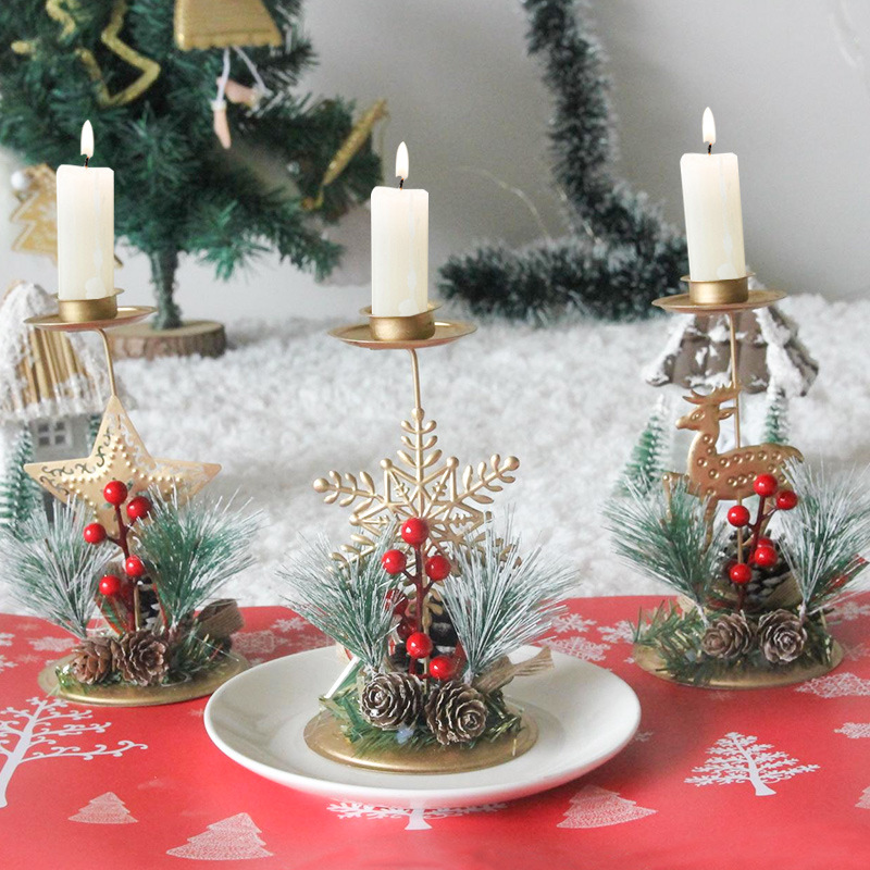 Golden Iron Candle Holder - Reindeer Snowflake Star Design for Christmas