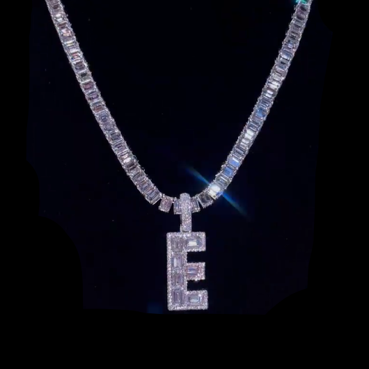 Custom Word Iced Out Choker 7mm Baguette Chain Letter Diamond Pendant Necklace Jewelry-VESSFUL