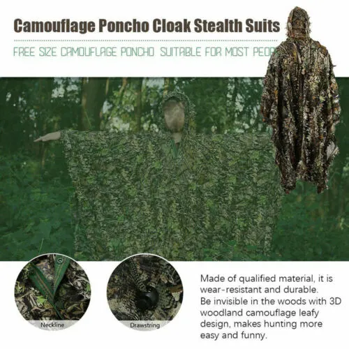Tuta Da Caccia Ghillie 3D Woodland – Mimetica Completa Con Giacca, Pantaloni, Cappello E Borraccia – Taglia 175-190 Cm