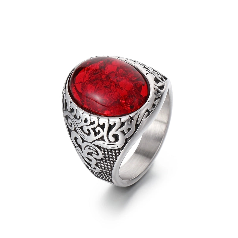 Jewelry Hip-Hop Oval 304 Stainless Steel Natural Stone 18K Gold Plated Inlay Rings