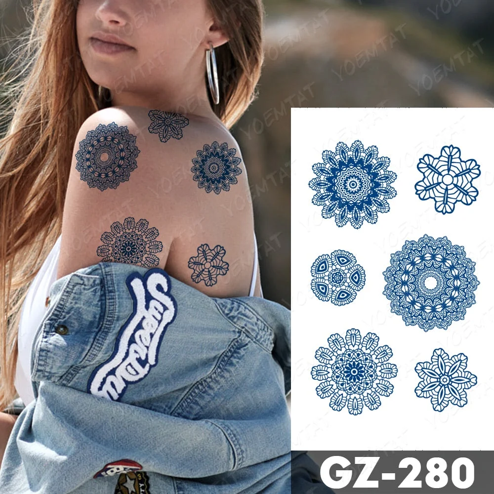Juice Lasting Waterproof Temporary Tattoo Stickers Lotus Totem Flower Mandala Flash Tattoos Ink Fatima Hand Body Art Fake Tatto