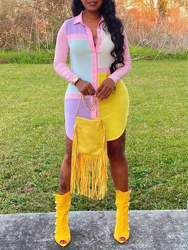 Colorblock Shirt Dress