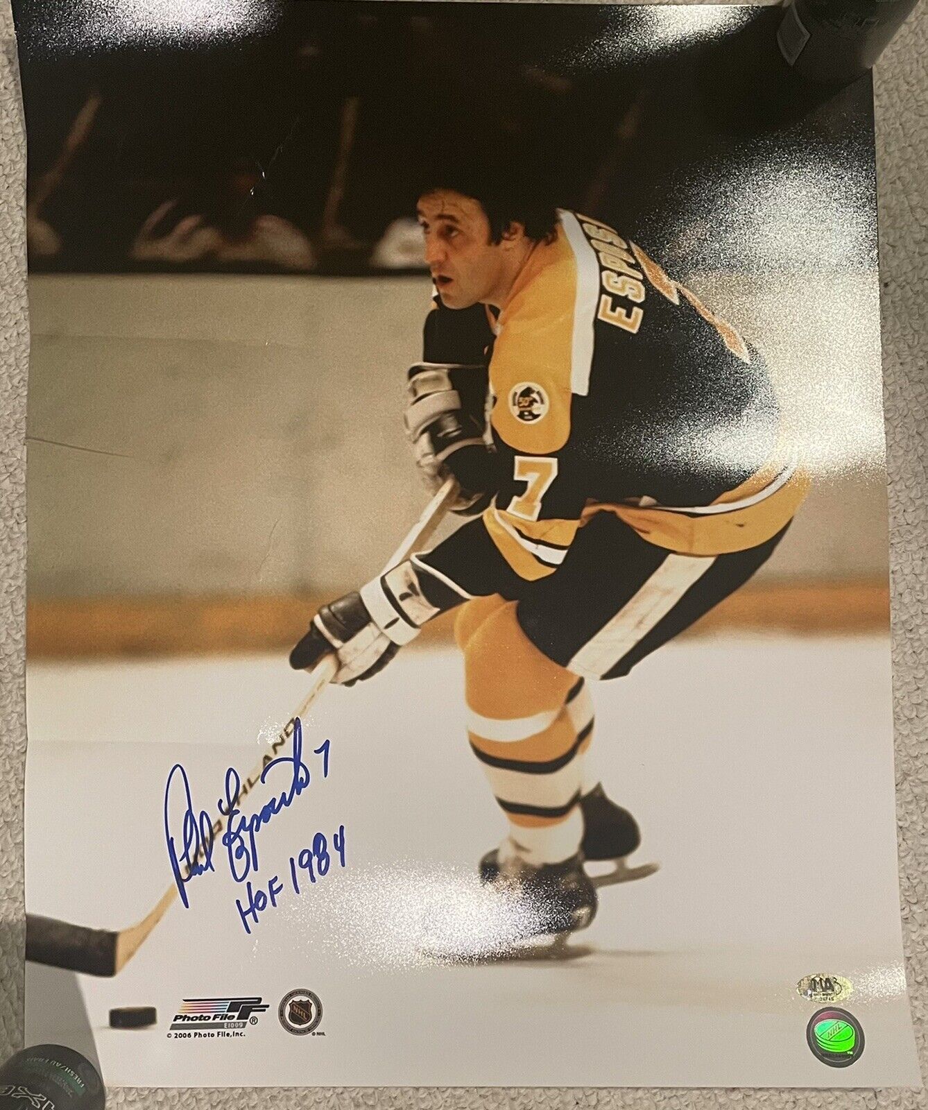 Phil Esposito Signed Boston Bruins 16x20 Photo Poster painting MAB COA HOF 84 Inscription Read