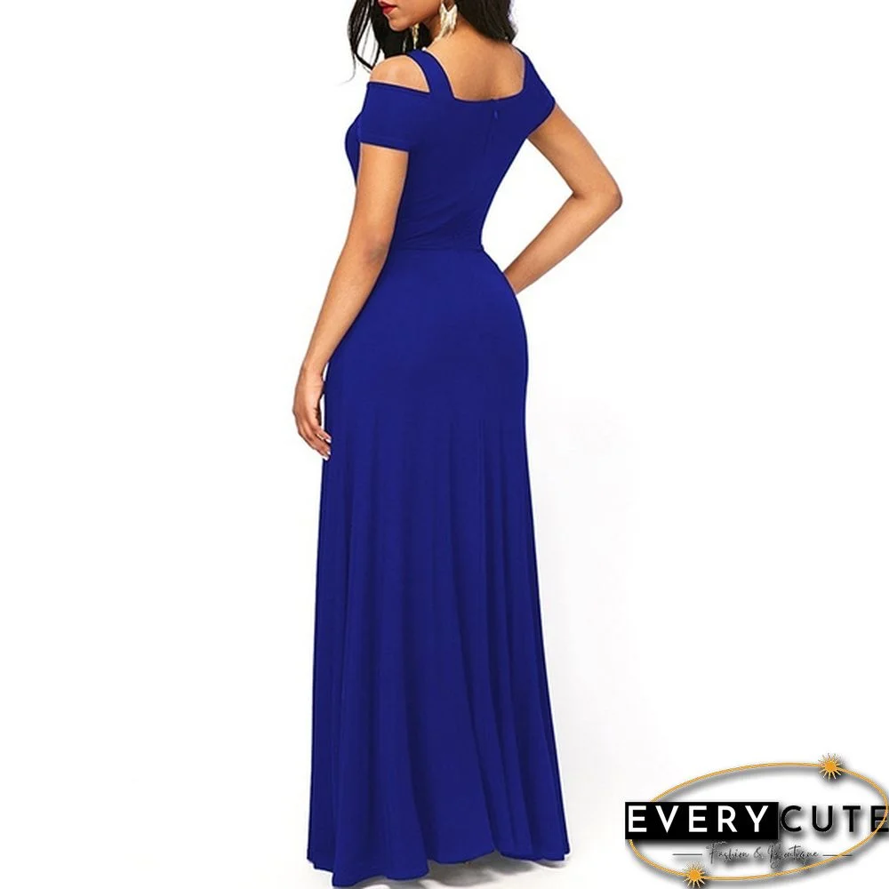Womens Cold Shoulder V Neck Bodycon Prom Evening Club Maxi Long Dresses(3 Colors,S - 5XL)