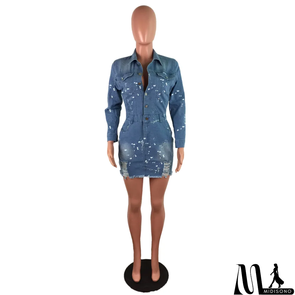 MidiSono - Sexy Stretch-breasted Denim Bag Hip Dress