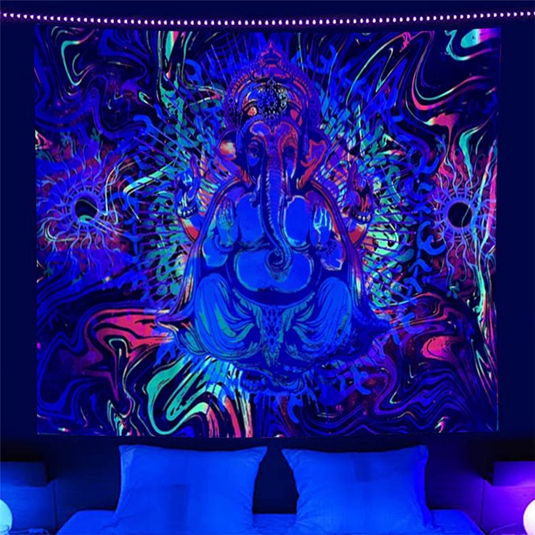 Ganesh Fluorescent Tapestry Wall Hanging Mat Luminous Background Carpet