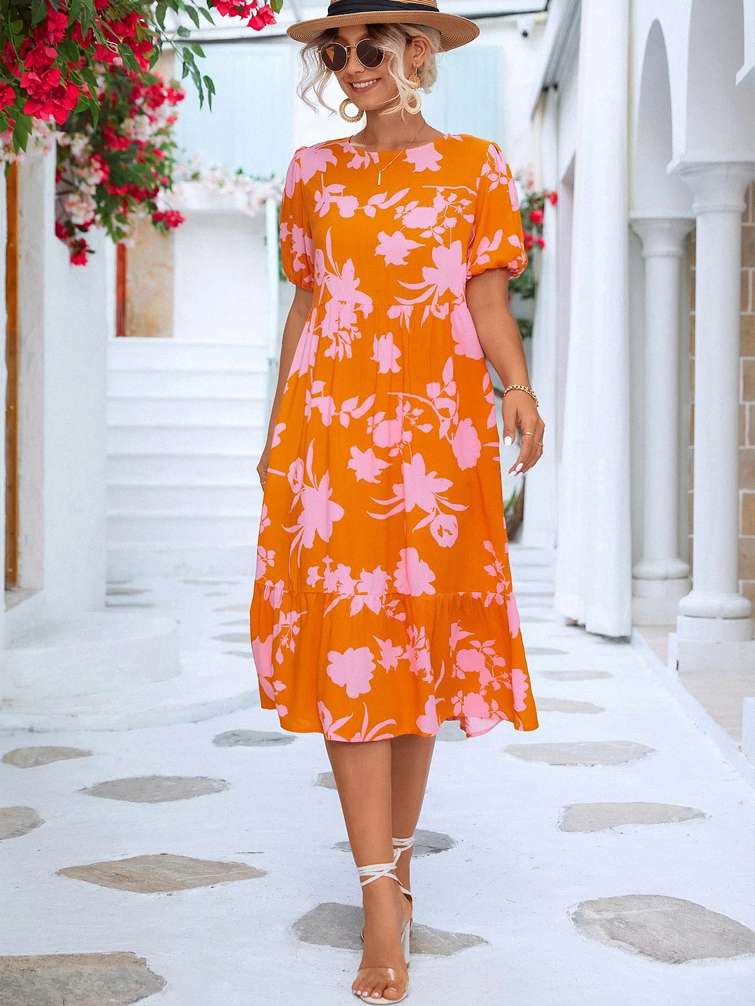 Uveng Classic Versatile Puff Sleeve Printed Dresses