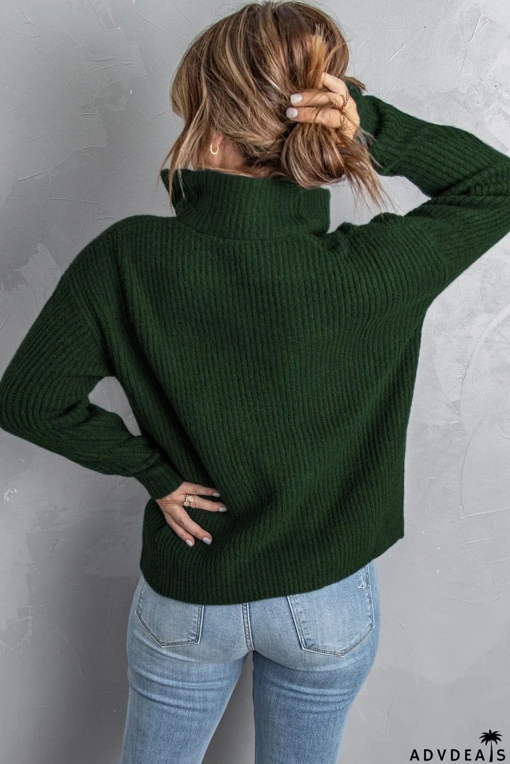 Green Zip Neck Knitted Sweater