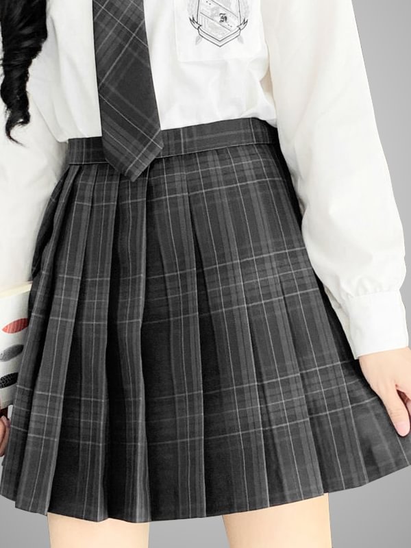 Harajuku Style Dark Academia JK Lolita Pleated High Waist Black Plaid Skirts