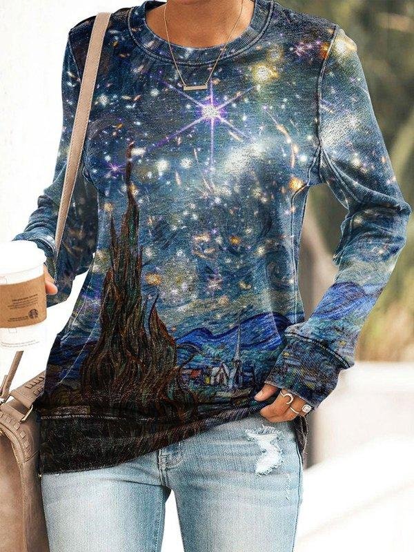 Van Gogh Webb Space Full Color Cosmic Print Long Sleeve Sweatshirt