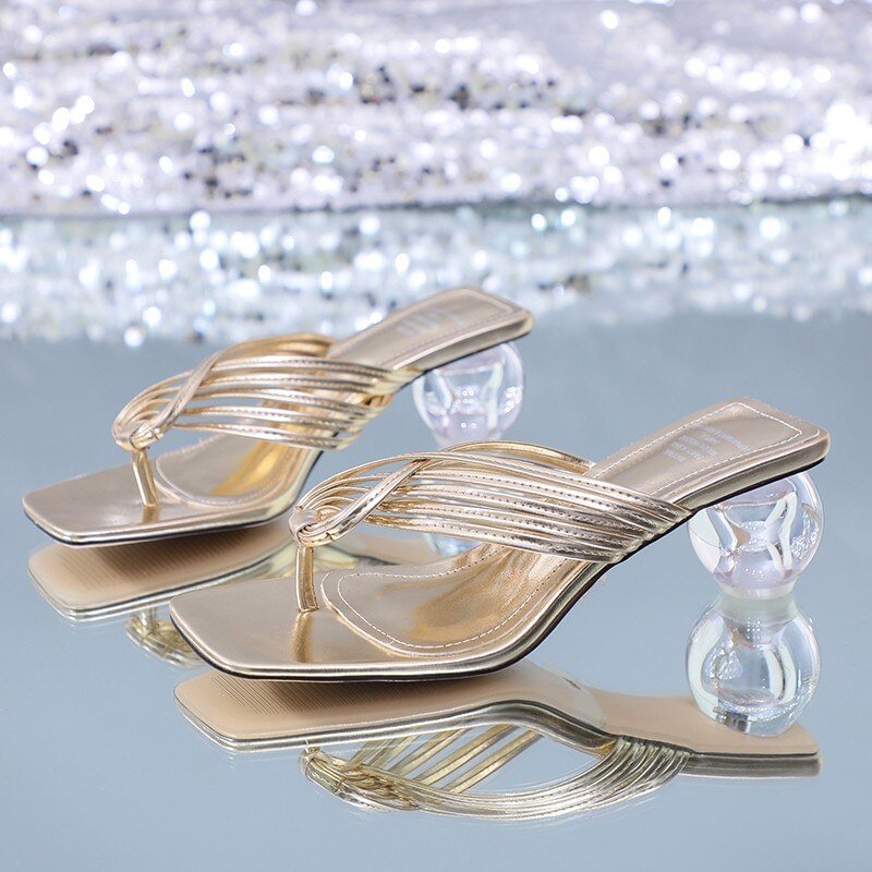 Sexy Ladies Shoes Slides Clear Transparent Thick High Heels Crystal Slippers Women Shoes Woman Mules New Summer Casual Shoes