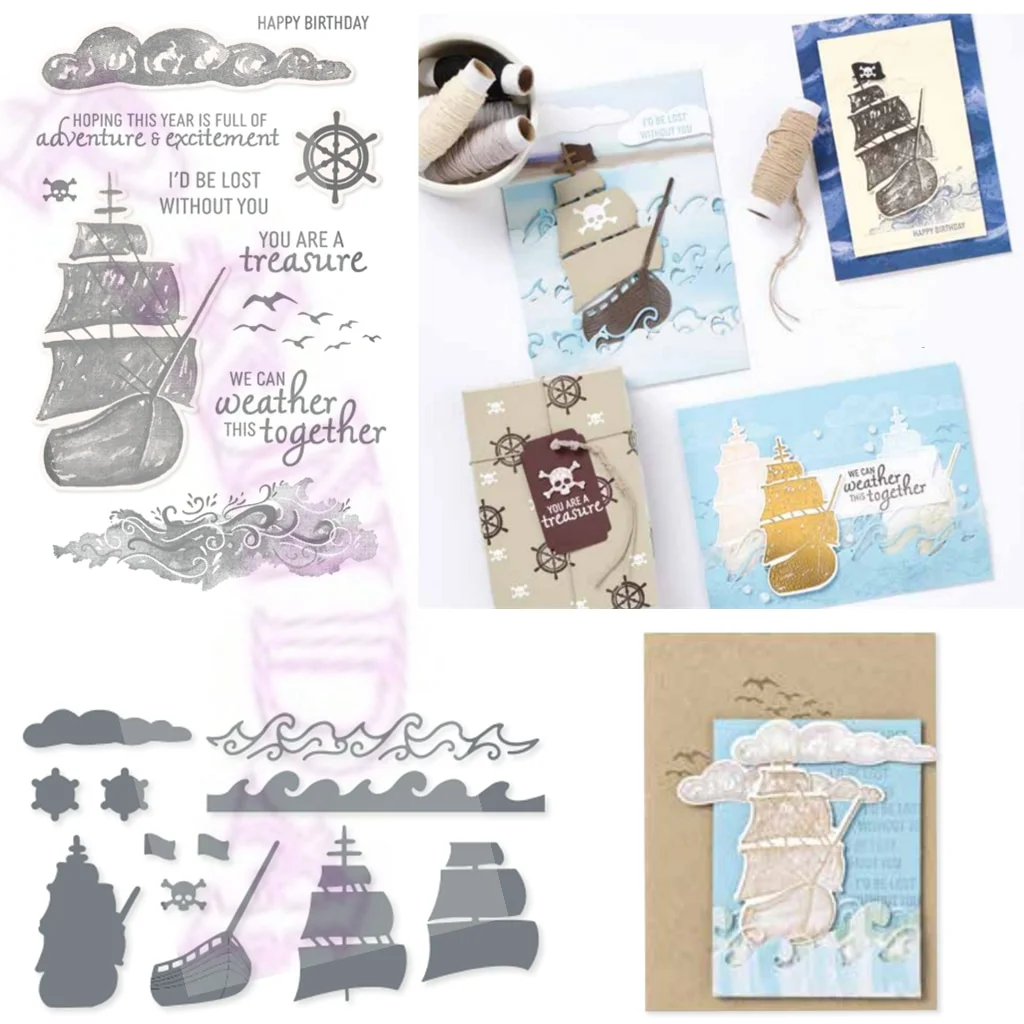 Athvotar New On The Ocean Metal Cutting Dies Clear Stamp Scrapbooking Diary Decoration Embossing Template DIY Make Card Album