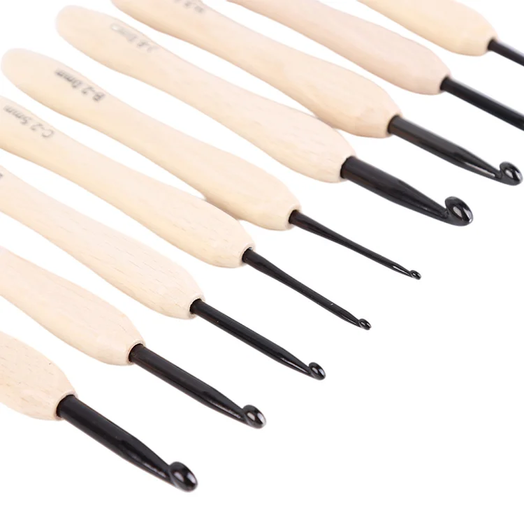 9pcs Wooden Crochet Hooks Knitting Needles Set 2-6mm Crochet