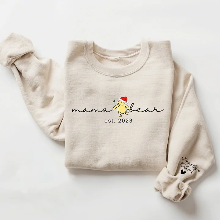 Christmas Mama Bear-Custom Mama Sweatshirt with Kids Names On Sleeve