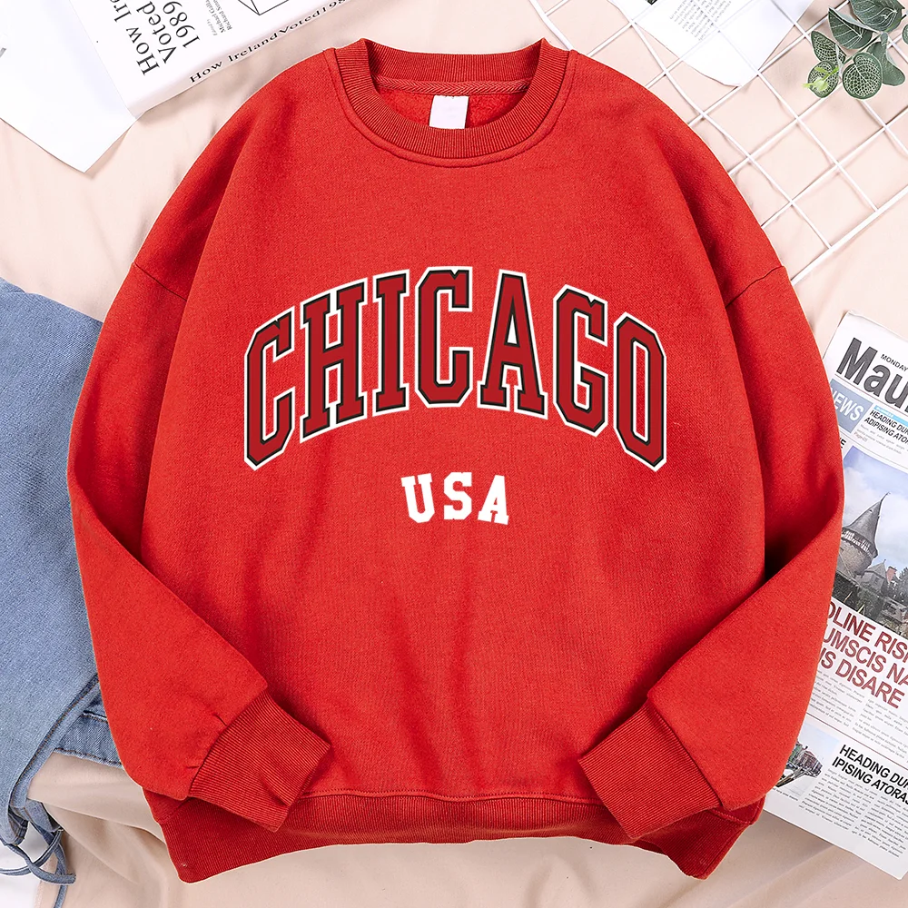 Unisex Chicago Usa Classic City Graphic Printed Casual Pullover Sweatshirt