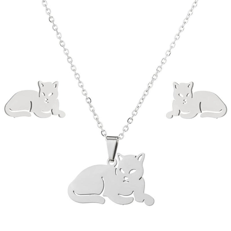 Fashion Animal Stainless Steel Plating Earrings Necklace 1 Set