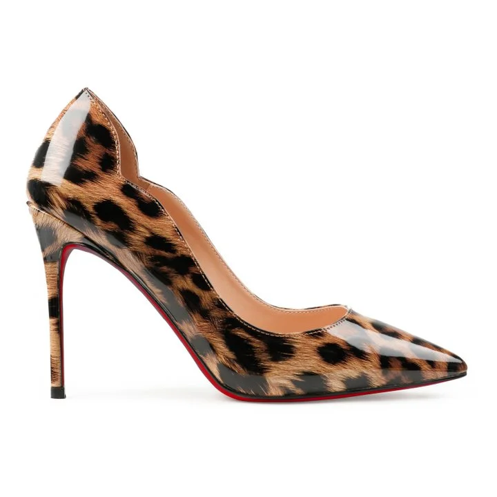 Red Bottom Women's Party Wedding Heels Leopard Patent Pumps-MERUMOTE