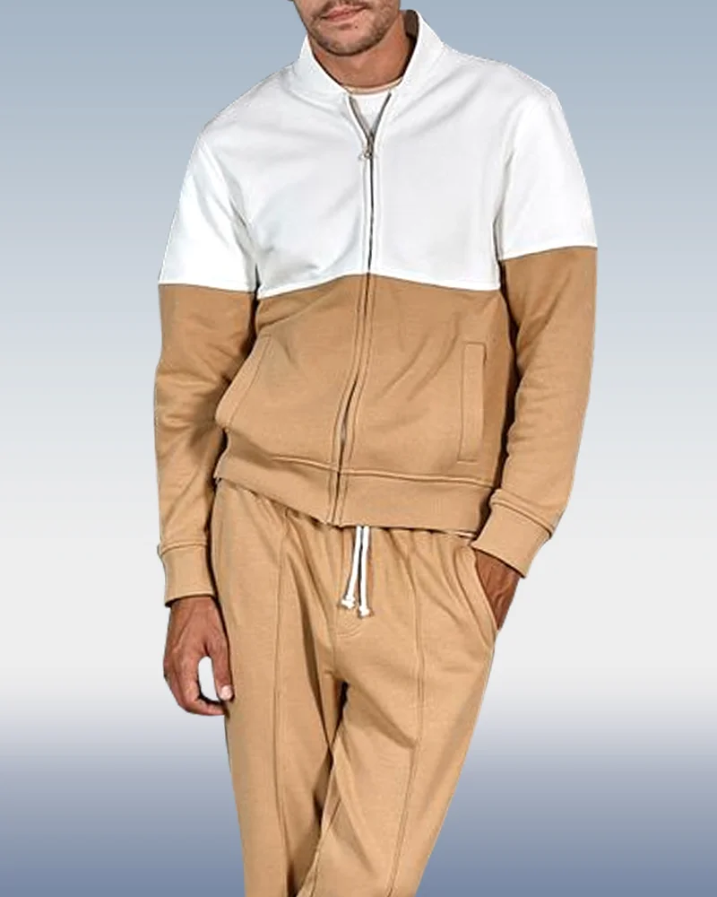 Men's Khaki Casual Sportswear 2 Piece Set