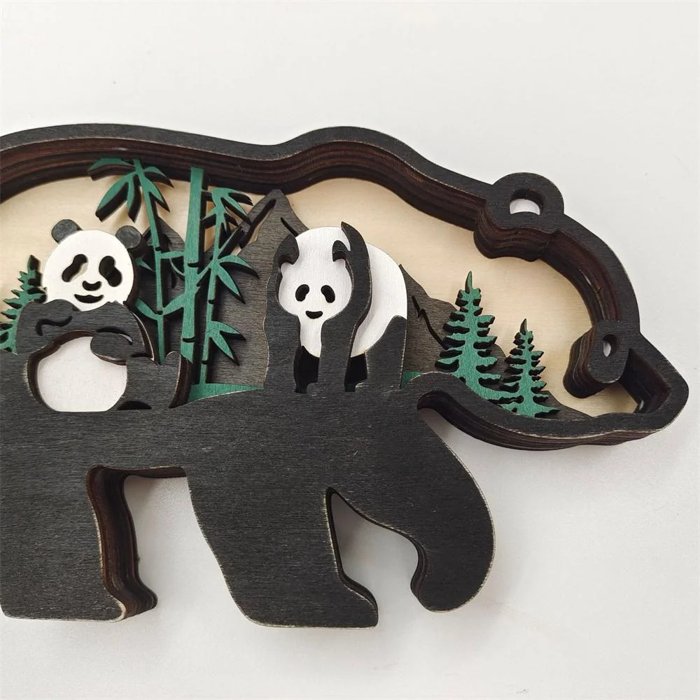 Purexcellent&trade; New creative home desktop wood carving panda crafts ornaments
