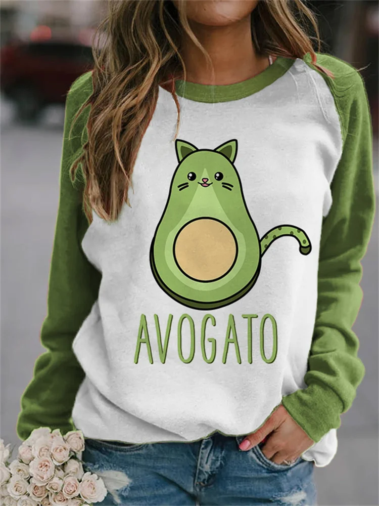 Vefave Avogato Cat Puns Contrast Color Sweatshirt