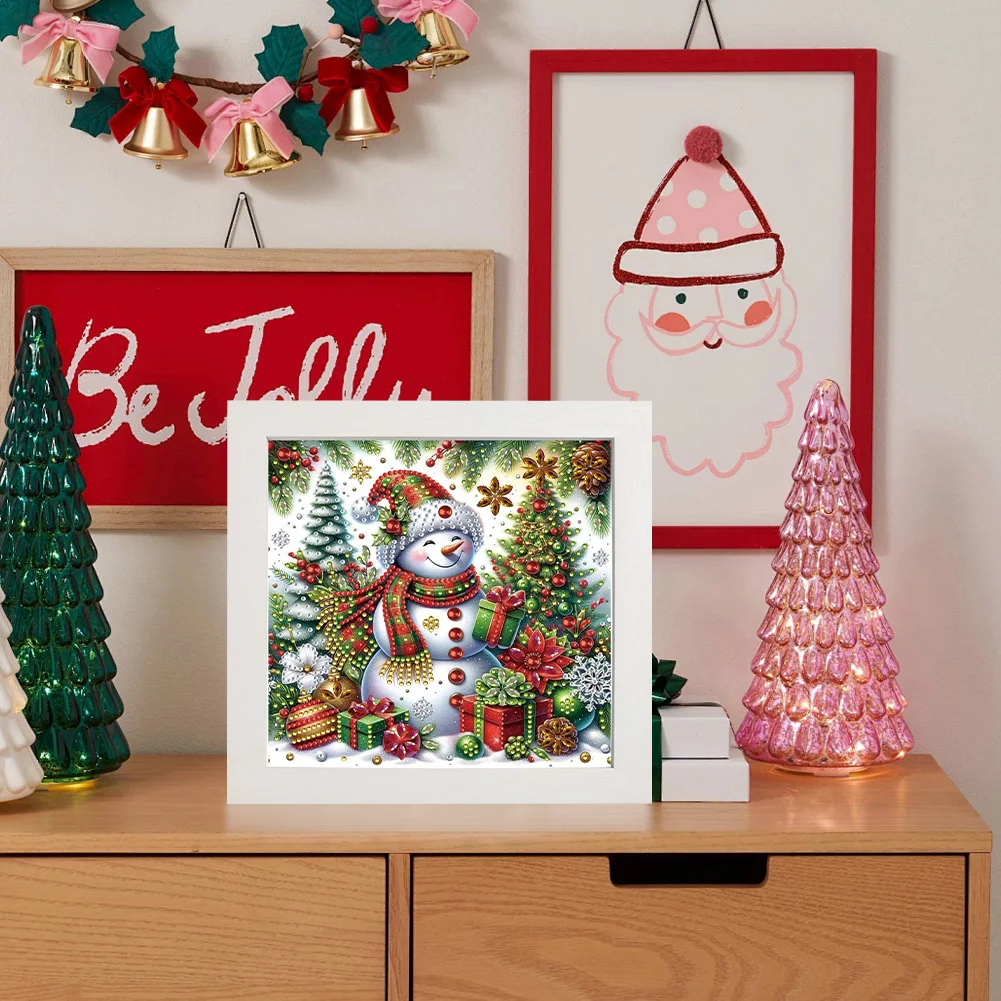 5D DIY Partial Special Shaped Drill Diamond Painting Xmas Snowman Home Kit 19.2x19.2cm【With Frame】