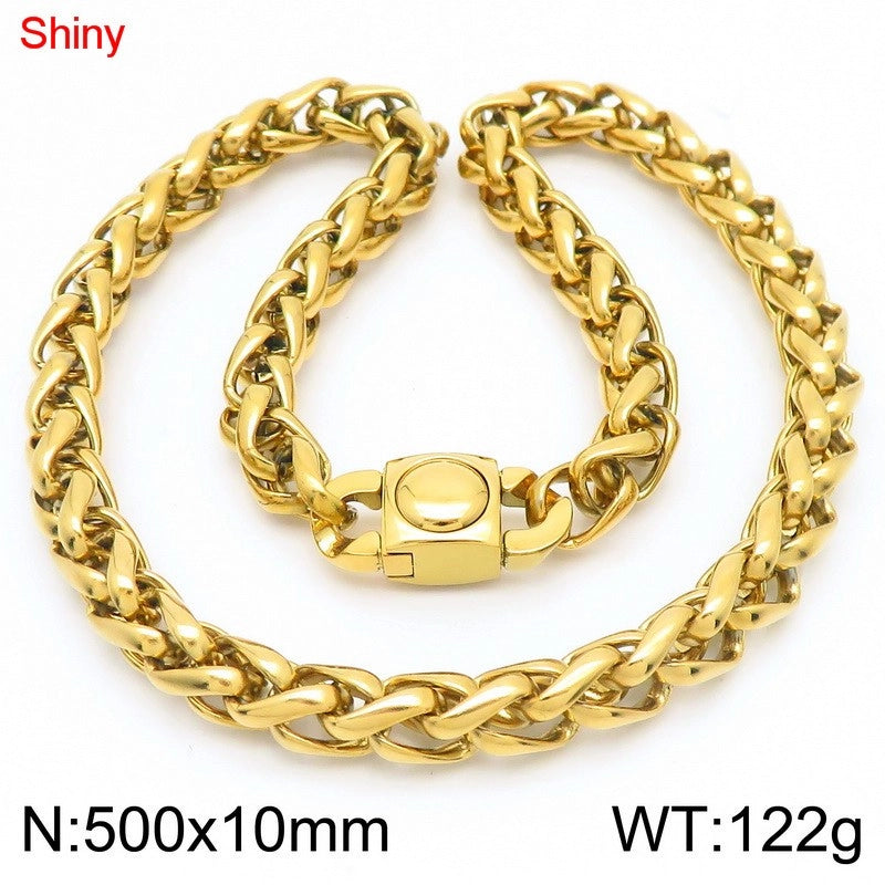 Fashion Stainless Steel 10mm Basket Chain Woven Chain Casting Buckle Necklace