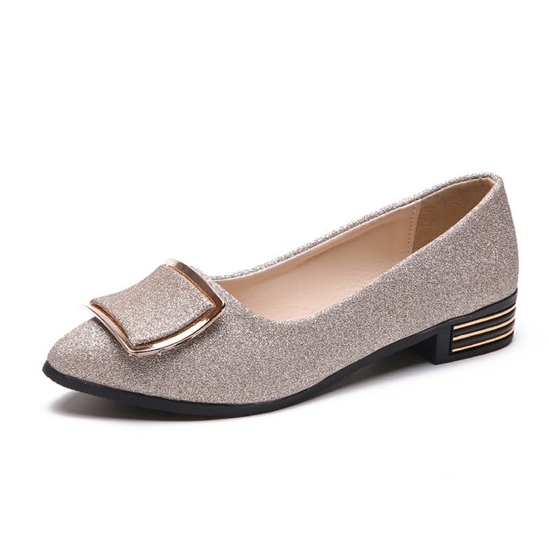 Mules Shoes Pointed Toe Metal Buckle Shallow Slip-on Casual Flat Shoes