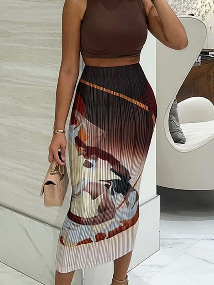 Abstract Figure Printed Ruched Skirt