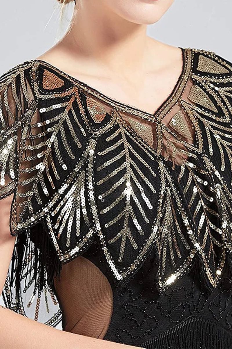 1920s Black Gold Retro Party Cheongsam Sequin Shawl