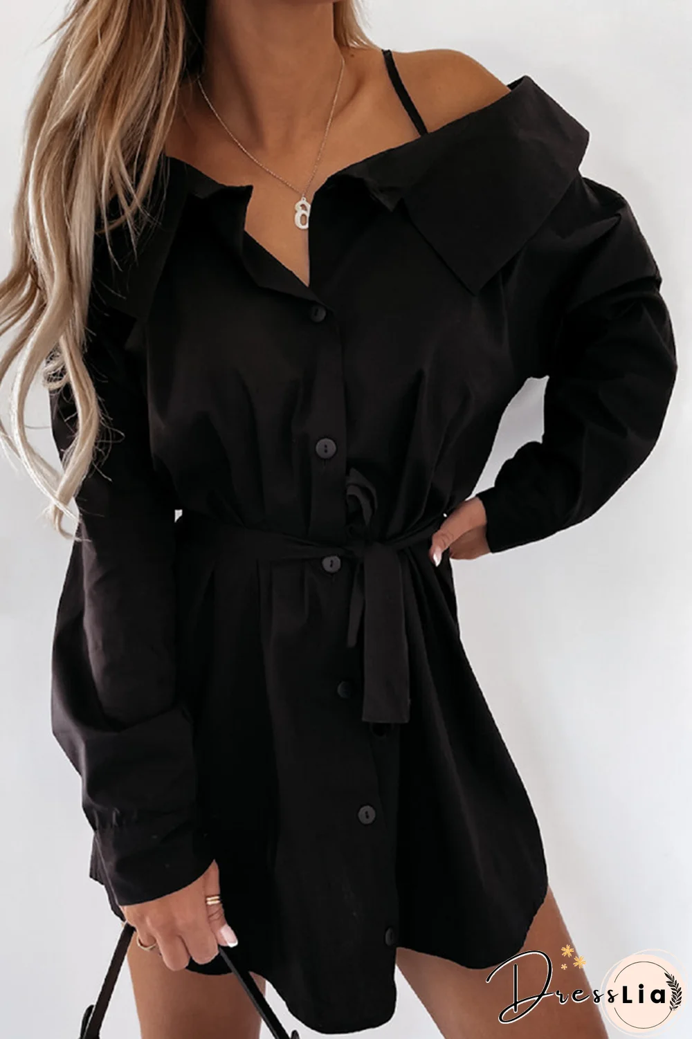 Fashion Street Solid Buckle With Belt Off The Shoulder Irregular Dress Dresses