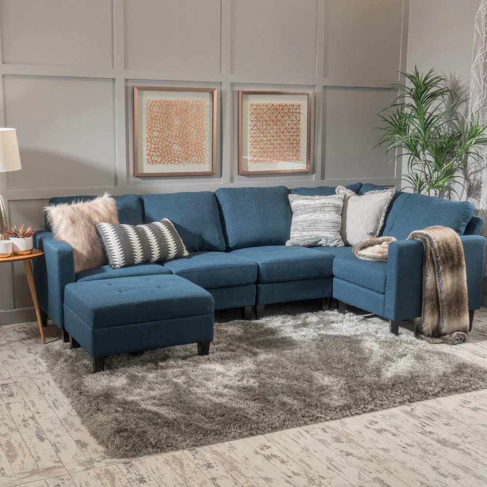 Zahra 6-piece Fabric Sofa Sectional with Ottoman by Christopher Knight Home