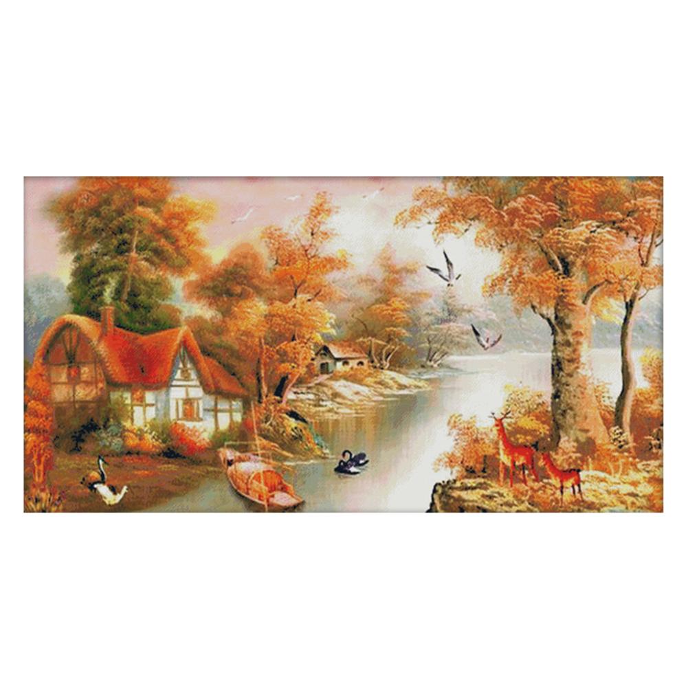 

By the mountain and the water - 14CT Stamped Cross Stitch - 129*72cm, 501 Original