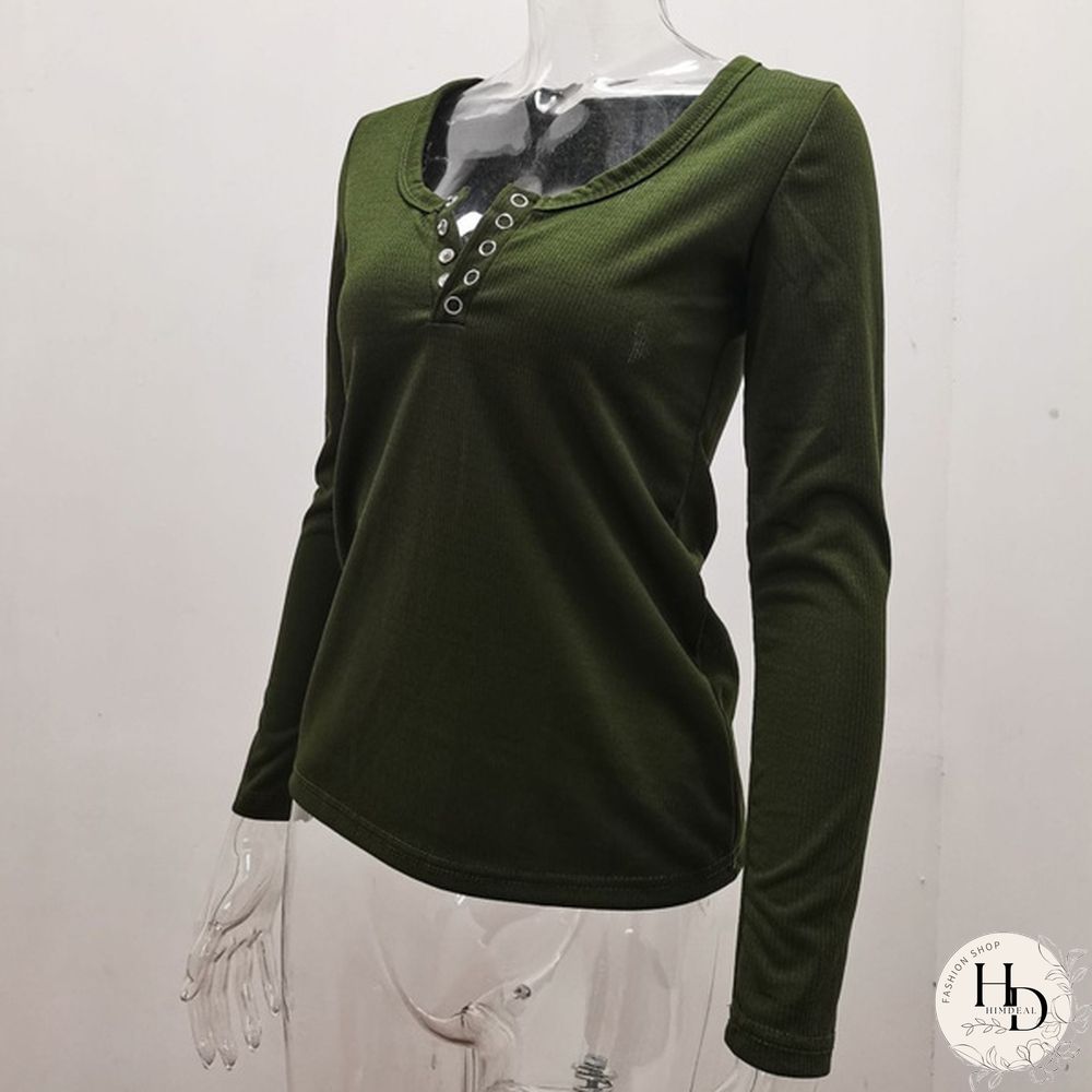 Spring Tight-fitting Bottoming Shirt U-neck Ribbed Long-sleeved Blouse Women's Clothing