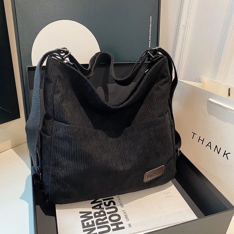 Women’s Corduroy Solid Color Basic Square Zipper Shoulder Bag