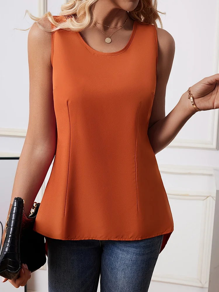Women's Elegant Crisscross Back Asymmetric Blouse - Sleeveless Crew Neck Summer Top, Solid Color, Machine Washable, Versatile Casual To Formal Wear, Formal Attire, Easycare Clothing, No Stretch Fabric, Office Attire, Lightweight Material, Stylish Shirt