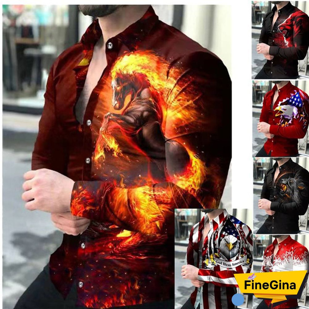 Spring European and American New Style Shirt Men's Long-sleeved Animal Print Shirt Fashion Cardigan