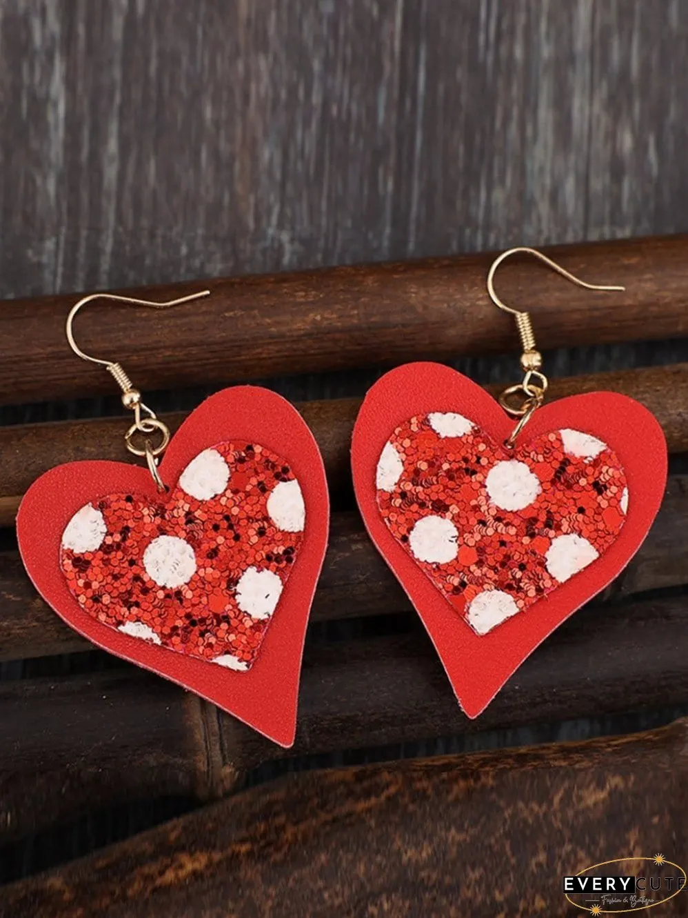 Heart-Shaped Fiery Red Leather Valentine's Day Earrings
