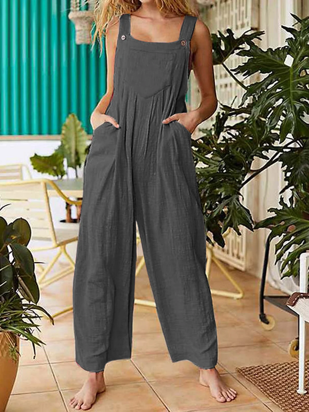 Women plus size clothing Women's Home Wear Solid Color Overalls One-piece Strappy Pants-Nordswear