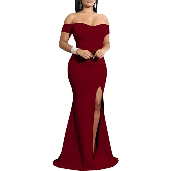 Women's Off Shoulder High Split Long Formal Party Dress Evening Gown