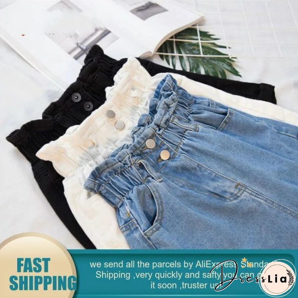 Plus Size Summer Black Women'S Denim Shorts Large Size 5Xl Harem Ruffle White High Waisted Shorts Elastic Waist Jeans For Women